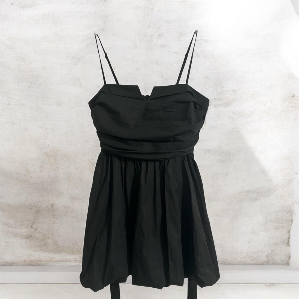 Zara Black Spaghetti-Strap Mini Dress with Gathered Skirt
